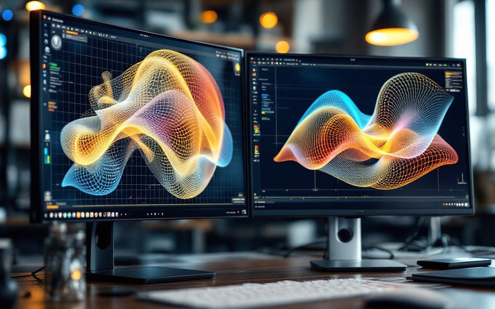 Two mesh views side by side on a monitor